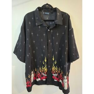 VINTAGE Y2K 1990s MT:2 STARS FLAMED COCKTAILS DICE BUTTON UP SHIRT Mens 3XL